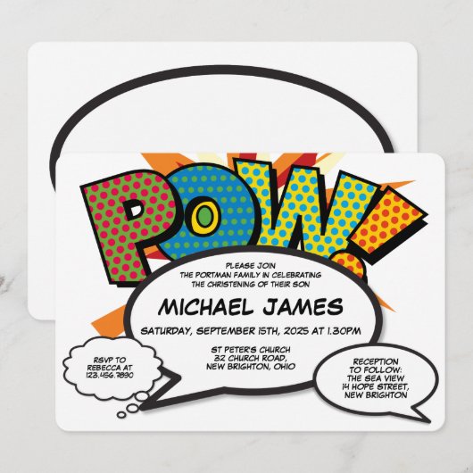 Moderne doop doop doopsel leuke stripboek kaart (Voorkant / Achterkant)