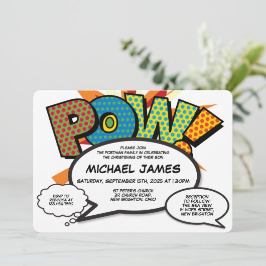 Moderne doop doop doopsel leuke stripboek kaart (Staand voorkant)