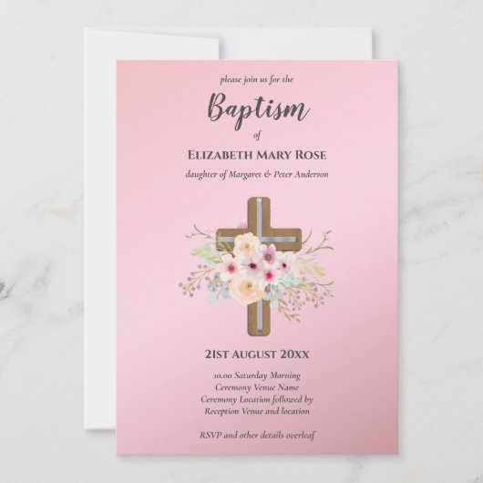 Moderne DOOP Doopfeest Bautizo UITNODIGING BLOEMEN (Voorkant)