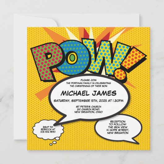 Moderne Doop Doopfeest Fun Comic Strip Foto Kaart (Voorkant)