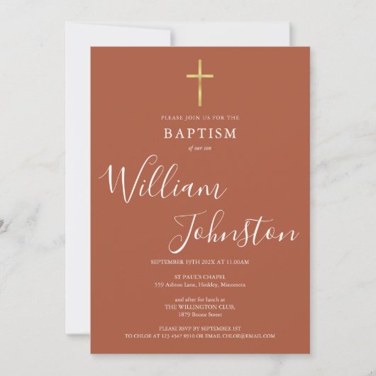 Moderne doop doopgouden kruis terracotta kaart (Voorkant)