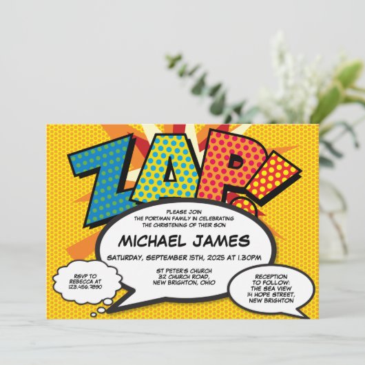 Moderne doop doopplezier stripboek ZAP Kaart (Staand voorkant)