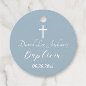 Moderne doop doopsel Witte Kruis Dusty Blauw Bedankjes Labels (Voorkant)