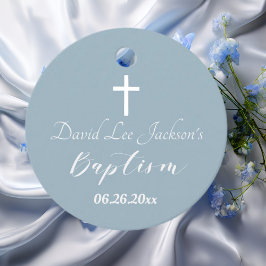 Moderne doop doopsel Witte Kruis Dusty Blauw Bedankjes Labels