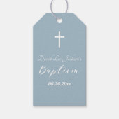 Moderne doop doopsel Witte Kruis Dusty Blauw Cadeaulabel (Voorkant)