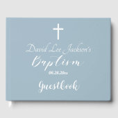 Moderne doop doopsel Witte Kruis Dusty Blauw Gastenboek (Voorkant)