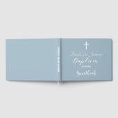 Moderne doop doopsel Witte Kruis Dusty Blauw Gastenboek (Volledig)