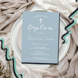 Moderne doop doopsel Witte Kruis Dusty Blauw Kaart