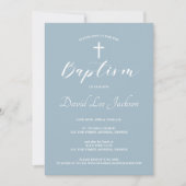 Moderne doop doopsel Witte Kruis Dusty Blauw Kaart (Voorkant)