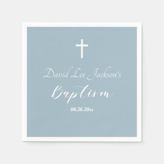 Moderne doop doopsel Witte Kruis Dusty Blauw Servet (Voorkant)