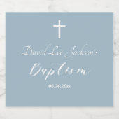 Moderne doop doopsel Witte Kruis Dusty Blauw Sparkling Wijnetiket (Enkel label)