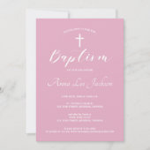 Moderne doop doopsel Witte Kruis Dusty Roze Kaart (Voorkant)