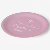 Moderne doop doopsel Witte Kruis Dusty Roze Papieren Bordje (Gekanteld)