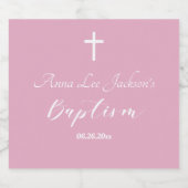 Moderne doop doopsel Witte Kruis Dusty Roze Sparkling Wijnetiket (Enkel label)