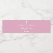 Moderne doop doopsel Witte Kruis Dusty Roze Waterfles Etiket (Enkel label)