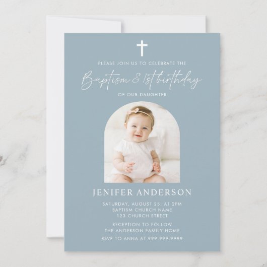 Moderne doop en 1e verjaardag meisje kaart (Voorkant)