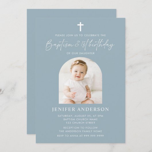 Moderne doop en 1e verjaardag meisje kaart (Voorkant / Achterkant)