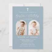 Moderne doop en 1e verjaardag tweeling jongen en m kaart (Voorkant)