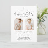 Moderne doop en 1e verjaardag tweeling jongen en m kaart (Staand voorkant)