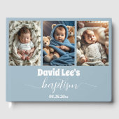 Moderne doop Fotocollage Dusty Blue Gastenboek (Voorkant)