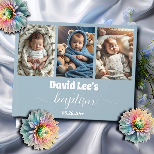 Moderne doop Fotocollage Dusty Blue Gastenboek