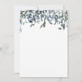 Moderne doop groen blauwe bloemen uitnodiging (Achterkant)