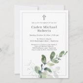 Moderne doop groen kruis uitnodiging (Voorkant)