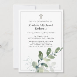 Moderne doop groen kruis uitnodiging