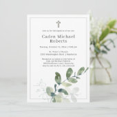 Moderne doop groen kruis uitnodiging (Staand voorkant)