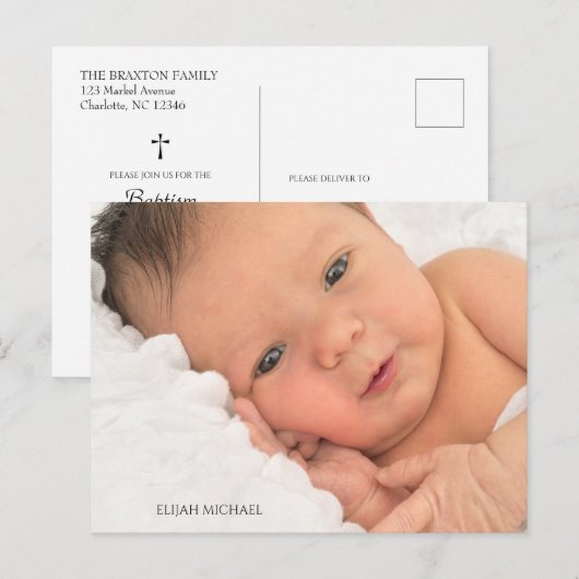 Moderne doop Religieus Fotouitnodiging Briefkaart (Voorkant / Achterkant)