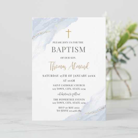 Moderne doop uitnodiging jongen doop Christen (Staand voorkant)