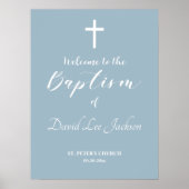 Moderne doop Witte Kruis Dusty Blauw Welkom Poster (Voorkant)