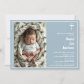Moderne doop Witte Kruis Dusty Blauwe Foto Kaart (Voorkant)