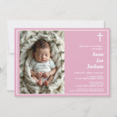 Moderne doop Witte Kruis Dusty Roze Foto Kaart (Voorkant)