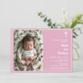 Moderne doop Witte Kruis Dusty Roze Foto Kaart (Staand voorkant)