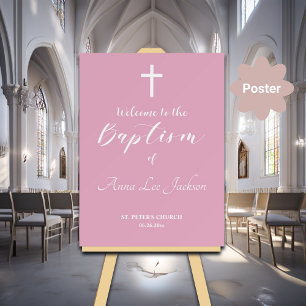 Moderne doop Witte Kruis Dusty Roze Welkom Poster