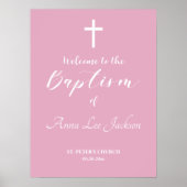 Moderne doop Witte Kruis Dusty Roze Welkom Poster (Voorkant)