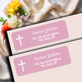 Moderne doop Witte Kruis Roze Terugkeer Adres Etiket