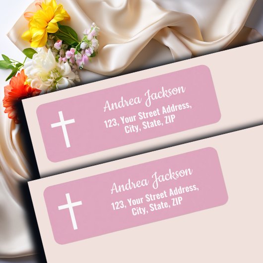 Moderne doop Witte Kruis Roze Terugkeer Adres Etiket