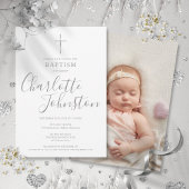 Moderne Doop Zilveren Handtekening Foto Kaart