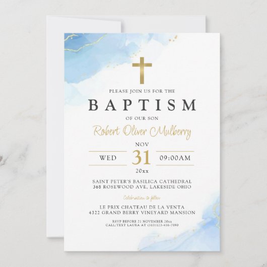 Moderne doopjongen doop uitnodiging Sjabloon (Voorkant)