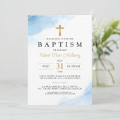 Moderne doopjongen doop uitnodiging Sjabloon (Staand voorkant)