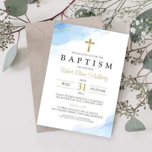 Moderne doopjongen doop uitnodiging Sjabloon