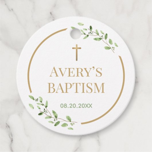 Moderne doopkrans Gouden kruis  Bedankjes Labels (Voorkant)