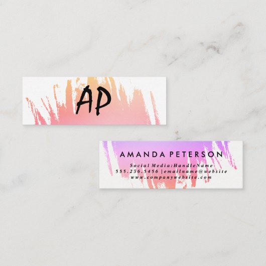 Moderne Doopvont met kleurengeborsteld monogram Mini Visitekaartje (Voorkant / Achterkant)