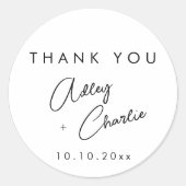 Moderne doopvont zwart-wit bruiloft Dank u wel Ronde Sticker (Voorkant)