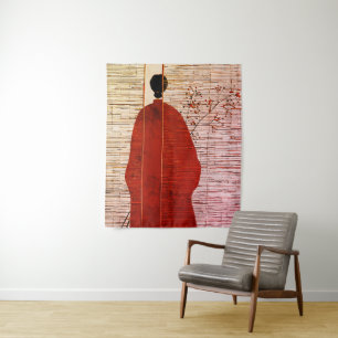 Moderne door Japan geïnspireerde silhouet met bess Wandkleed