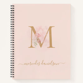 Moderne, doorzichtige Blush Pink Floral Monogramme Notitieboek