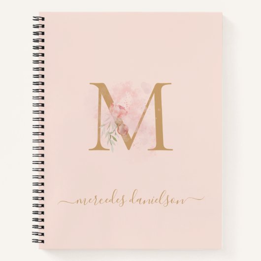 Moderne, doorzichtige Blush Pink Floral Monogramme Notitieboek (Voorkant)