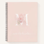Moderne, doorzichtige Blush Pink Floral Monogramme Notitieboek (Voorkant)